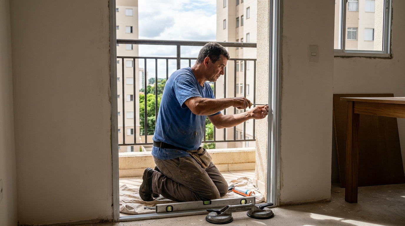Janela de vidro em apartamento alto em Ribeirão Preto-SP